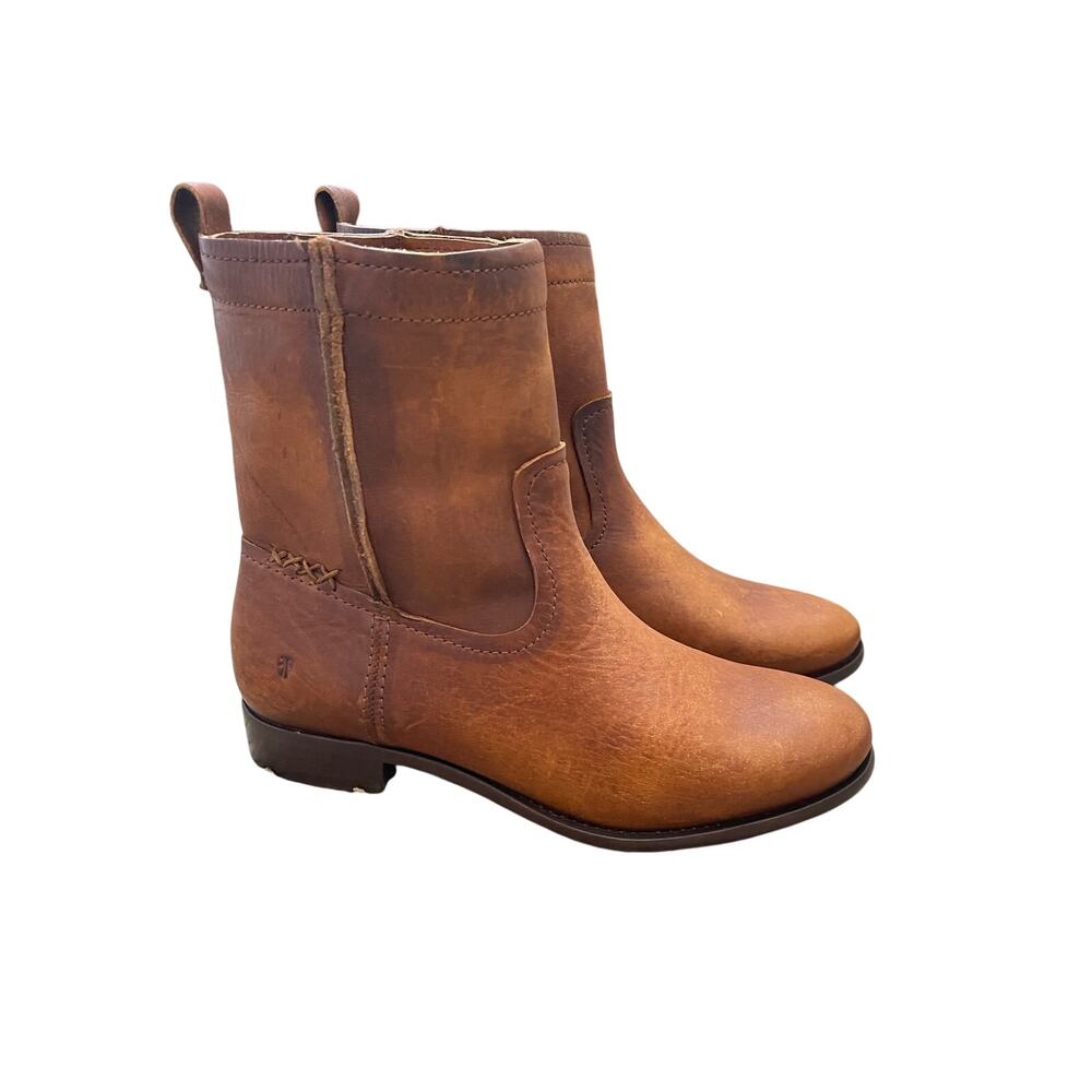 New Frye Womens Size 8.5 Cara Short Ankle Slouch Boots Cognac - Picture 3 of 12
